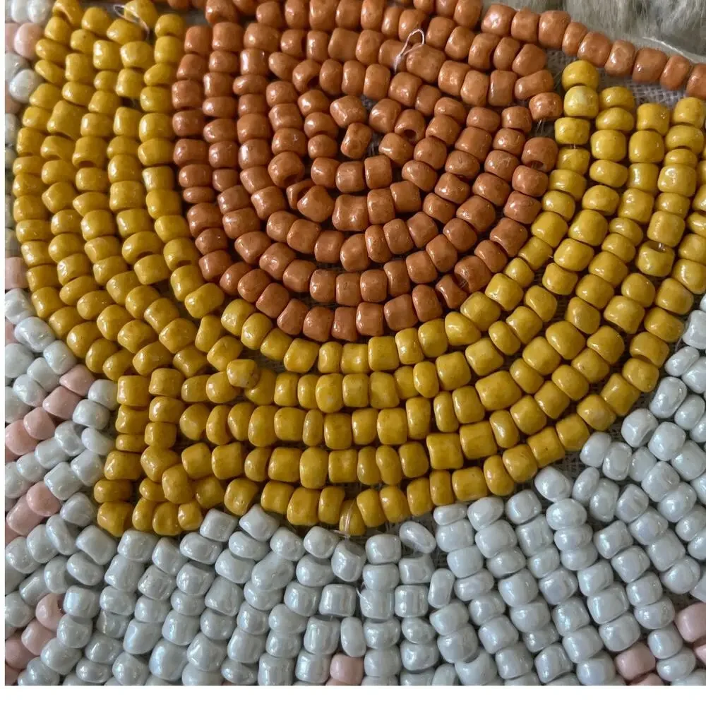 RACHEL ZOE Glass Hand Beaded Charger Placemat Bright Yellow & White Floral NEW
